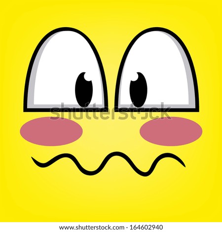 A Vector Cute Cartoon Yellow Shy Face - stock vector