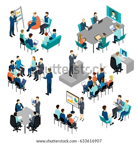 Isometric coaching characters set with learning education training teaching processes conference seminar isolated vector illustration Isometric coaching characters set with learning education training teaching processes conference seminar isolated vector illustration