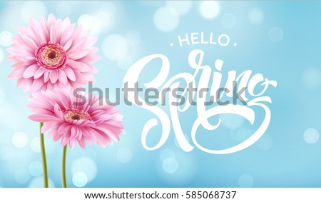 Gerbera Flower Background and Spring Lettering. Vector Illustration EPS10 Gerbera Flower Background and Spring Lettering. Vector Illustration EPS10