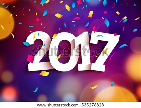 Happy New Year 2017 background decoration. Greeting card design template with confetti. Vector illustration of date 2017 year. Celebrate brochure or flyer. Happy New Year 2017 background decoration. Greeting card design template with confetti. Vector illustration of date 2017 year. Celebrate brochure or flyer.