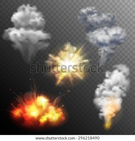 Variously shaped firework explosion patterns set of star cloud and mushroom images collection realistic isolated vector illustration - stock vector Variously shaped firework explosion patterns set of star cloud and mushroom images collection realistic isolated vector illustration - stock vector
