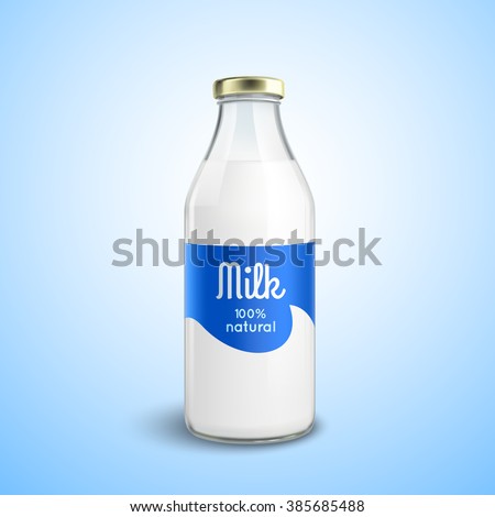 Closed traditional glass bottle of natural milk with glossy cap isolated vector illustration - stock vector Closed traditional glass bottle of natural milk with glossy cap isolated vector illustration - stock vector