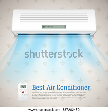 Best air conditioner realistic background with cold air symbols vector illustration - stock vector Best air conditioner realistic background with cold air symbols vector illustration - stock vector