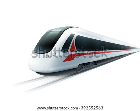 Super streamlined high-speed train on white background emblem realistic image ad poster isolated vector illustration - stock vector Super streamlined high-speed train on white background emblem realistic image ad poster isolated vector illustration - stock vector