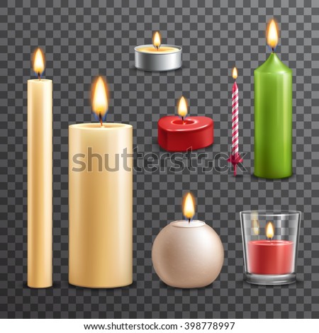 Candles realistic 3d set isolated on transparent background vector illustration - stock vector Candles realistic 3d set isolated on transparent background vector illustration - stock vector