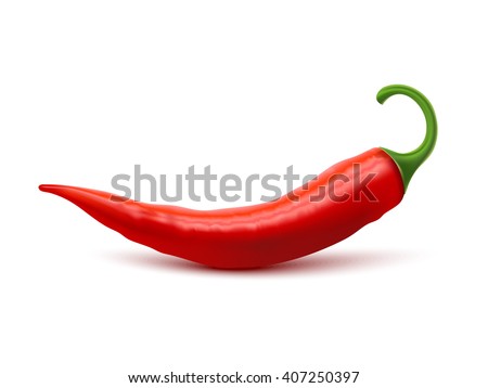 Red hot natural chili pepper pod realistic image with shadow for culinary products and recipes vector illustration - stock vector Red hot natural chili pepper pod realistic image with shadow for culinary products and recipes vector illustration - stock vector
