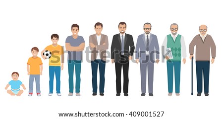 Different generations full length silhouette european men isolated set vector illustration - stock vector Different generations full length silhouette european men isolated set vector illustration - stock vector