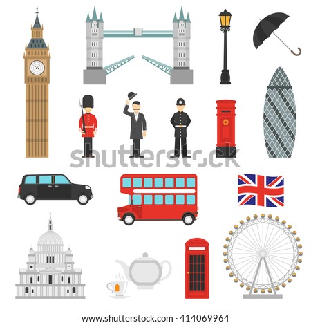 London landmarks weather and english traditions symbols isometric icons collections with big ban abstract isolated vector illustration - stock vector London landmarks weather and english traditions symbols isometric icons collections with big ban abstract isolated vector illustration - stock vector
