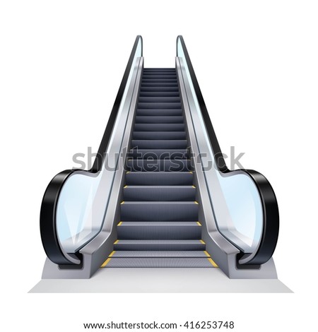 Single escalator on white background realistic isolated vector illustration - stock vector Single escalator on white background realistic isolated vector illustration - stock vector