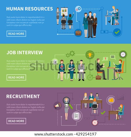 Recruitment HR people discussing projects interviewing and searching for applicants horizontal flat banners vector illustration - stock vector Recruitment HR people discussing projects interviewing and searching for applicants horizontal flat banners vector illustration - stock vector