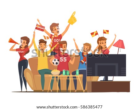 Colored sport fans watching tv on couch composition people with flags make up vector illustration Colored sport fans watching tv on couch composition people with flags make up vector illustration