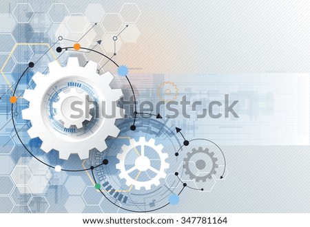 Vector illustration gear wheel, hexagons and circuit board, Hi-tech digital technology and engineering, digital telecom technology concept. Abstract futuristic on light blue color background - stock vector Vector illustration gear wheel, hexagons and circuit board, Hi-tech digital technology and engineering, digital telecom technology concept. Abstract futuristic on light blue color background - stock vector