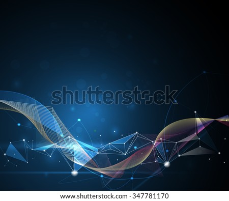 Vector Illustration Abstract Molecules and 3D Mesh with Circles, Lines, Geometric, Polygonal, Triangle pattern. Communication technology on blue background. Futuristic - digital technology concept - stock vector Vector Illustration Abstract Molecules and 3D Mesh with Circles, Lines, Geometric, Polygonal, Triangle pattern. Communication technology on blue background. Futuristic - digital technology concept - stock vector