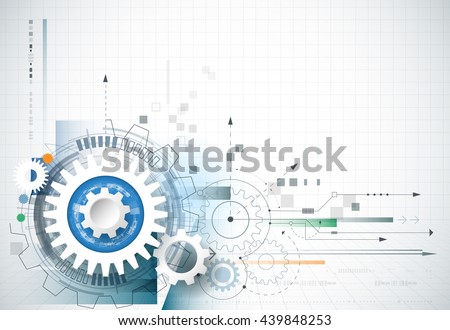 Abstract technology background. Vector gear wheel, hexagons and circuit board, Abstract hi-tech, engineering, machine, technology concept. Abstract futuristic technology on light blue color background - stock vector Abstract technology background. Vector gear wheel, hexagons and circuit board, Abstract hi-tech, engineering, machine, technology concept. Abstract futuristic technology on light blue color background - stock vector