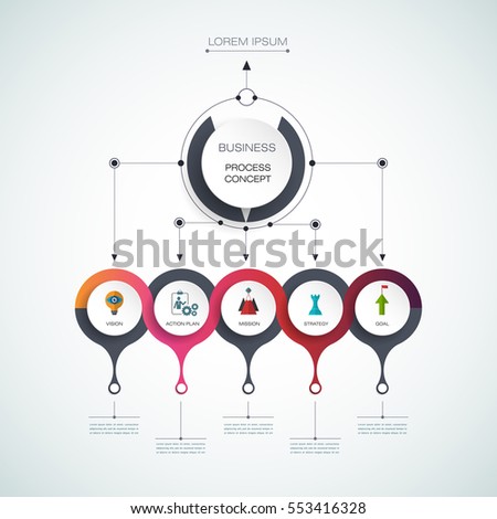 Vector infographic template with 3D paper label, integrated circles. Business process concept with options. For content, diagram, flowchart, steps, parts, timeline infographics, workflow layout, chart Vector infographic template with 3D paper label, integrated circles. Business process concept with options. For content, diagram, flowchart, steps, parts, timeline infographics, workflow layout, chart