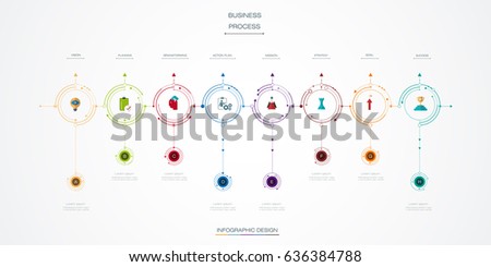 Vector infographics timeline design template with 8 option and integrated circles background. For content, business, infographic, diagram, digital network, flowchart, process diagram, time line Vector infographics timeline design template with 8 option and integrated circles background. For content, business, infographic, diagram, digital network, flowchart, process diagram, time line