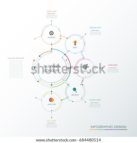 Infographic template, circle design with arrows sign and 5 options or steps. Can be used for business, infograph template, process infographics, diagram chart, flowchart, processes diagram, time line Infographic template, circle design with arrows sign and 5 options or steps. Can be used for business, infograph template, process infographics, diagram chart, flowchart, processes diagram, time line
