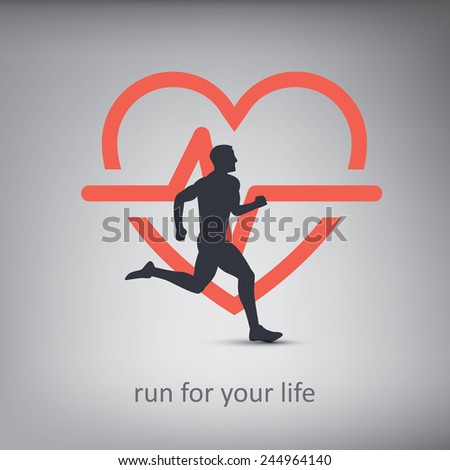 jogging concept illustration with silhouette of a person with healthy ...