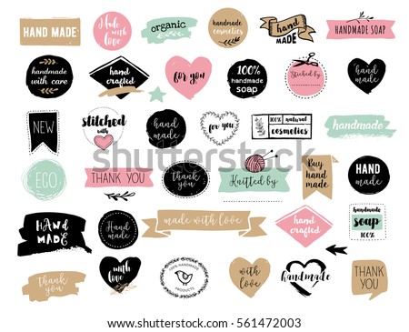 Hand drawn vector - handmade, craft, knitting and art labels, tags with lettering Hand drawn vector - handmade, craft, knitting and art labels, tags with lettering
