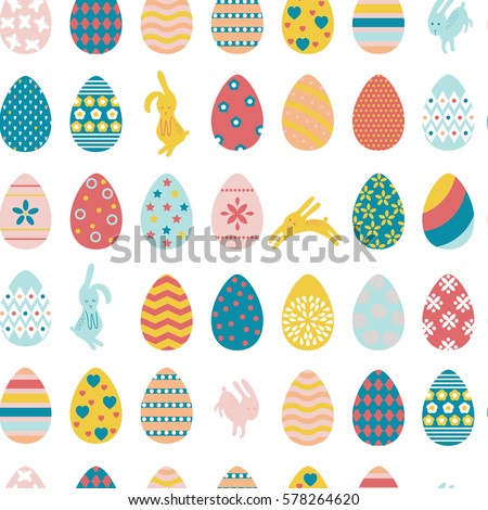 Seamless pattern with colorful Easter eggs and rabbits. Vector illustration. Seamless pattern with colorful Easter eggs and rabbits. Vector illustration.