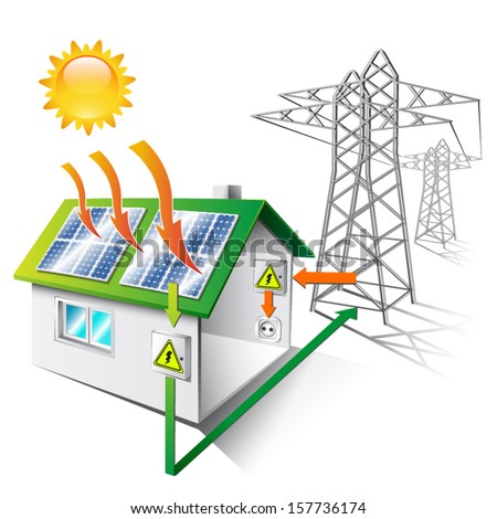  house equipped for sale and use solar energy, isolated - stock vector