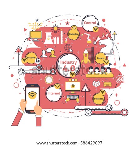 Industry 4.0 Concept Business Control, Modern Thin Line Icon Presentation Design. Internet of Things, Cloud Computing, Network, Future, Automation Detailed Illustration. Web Infographics Elements Industry 4.0 Concept Business Control, Modern Thin Line Icon Presentation Design. Internet of Things, Cloud Computing, Network, Future, Automation Detailed Illustration. Web Infographics Elements