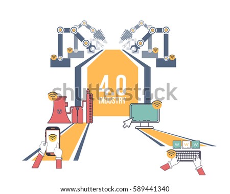 Flat Style Industry 4.0 Concept Business Control Presentation Design. Internet of Things, Cloud Computing, Network, Future, Automation Detailed Illustration. Web Infographics Elements Flat Style Industry 4.0 Concept Business Control Presentation Design. Internet of Things, Cloud Computing, Network, Future, Automation Detailed Illustration. Web Infographics Elements