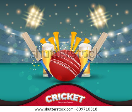 Cricket Event Poster Background, Vector Design and Typographic Sports Ad Web Banner or Info Horizontal Card Template, Ball, Stick and Stadium Illustration Cricket Event Poster Background, Vector Design and Typographic Sports Ad Web Banner or Info Horizontal Card Template, Ball, Stick and Stadium Illustration