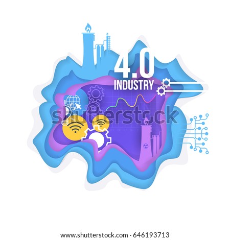 Industry 4.0 Concept Bubbles with Geometric Frame Vector Background. Paper Art Style Business Future Industry 4.0 Concept Bubbles with Geometric Frame Vector Background. Paper Art Style Business Future