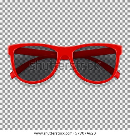 Red sun glasses isolated on transparent backdrop. Vector illustration with fashion summer accessory. Realistic sunglasses. Red sun glasses isolated on transparent backdrop. Vector illustration with fashion summer accessory. Realistic sunglasses.