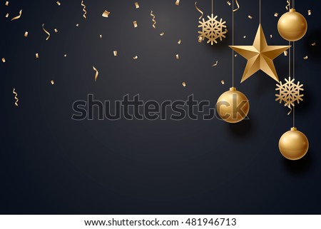 vector illustration of christmas 2017 background with christmas ball star snowflake confetti gold and black colors lace for text 2018 vector illustration of christmas 2017 background with christmas ball star snowflake confetti gold and black colors lace for text 2018