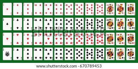 Poker playing cards, full deck. Green background in a separate layer Poker playing cards, full deck. Green background in a separate layer