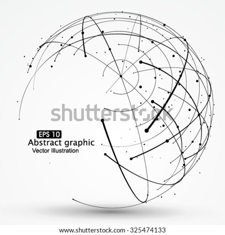 Point and curve constructed the sphere wireframe, technological sense abstract illustration. - stock vector Point and curve constructed the sphere wireframe, technological sense abstract illustration. - stock vector