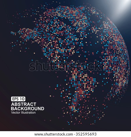 Dots colorful three-dimensional map of the world, abstract graphics. - stock vector Dots colorful three-dimensional map of the world, abstract graphics. - stock vector