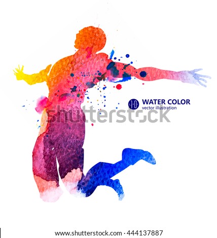 Jump man, vector watercolor illustrations. - stock vector Jump man, vector watercolor illustrations. - stock vector