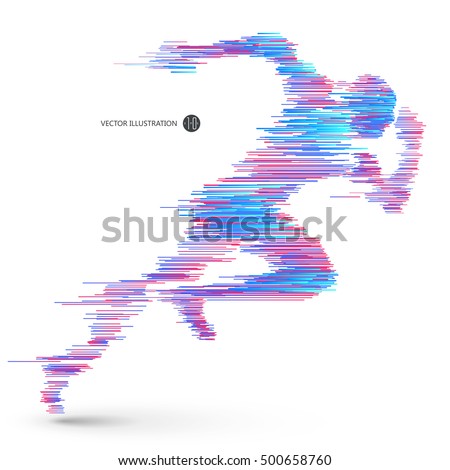 Running people, composed of colored lines. Running people, composed of colored lines.