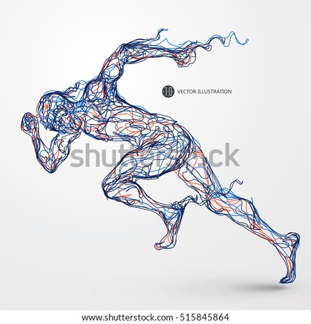 Running man, colored lines drawing, vector illustration. Running man, colored lines drawing, vector illustration.