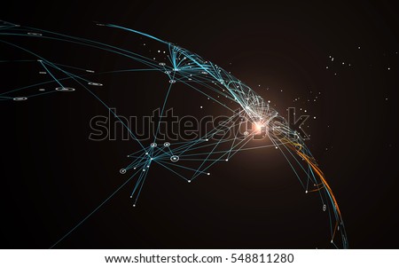Dotted lines connected to the abstract graphics, network connections. Dotted lines connected to the abstract graphics, network connections.