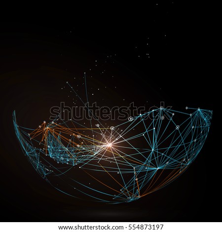 Dotted lines connected to the abstract graphics, network connections. Dotted lines connected to the abstract graphics, network connections.
