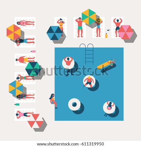 summer swimming pool season background people character vector illustration flat design summer swimming pool season background people character vector illustration flat design