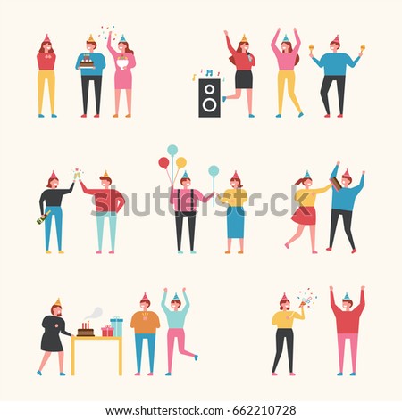 Birthday party people vector illustration flat design Birthday party people vector illustration flat design
