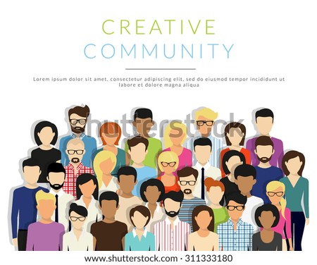 Group of creative people isolated on white. Flat modern designn of the group of business people standing together. Vector infographic of public audience or neighbours crowd and human population - stock vector Group of creative people isolated on white. Flat modern designn of the group of business people standing together. Vector infographic of public audience or neighbours crowd and human population - stock vector