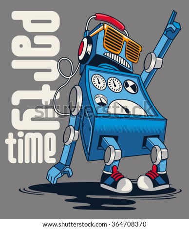 cute vintage dancer robot, party, vector - stock vector cute vintage dancer robot, party, vector - stock vector