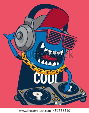 monster dj, party, music - stock vector