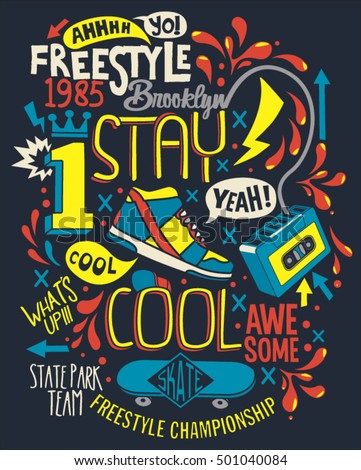 Skate board typography, t-shirt graphics, vectors
