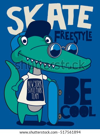 cool, cute monster crocodiles character. skate, skateboard cool, cute monster crocodiles character. skate, skateboard