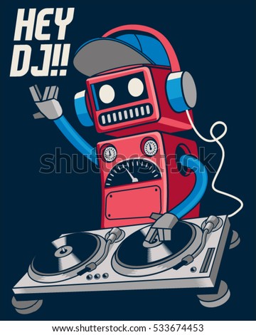 cute retro dj robot and party concept vector design cute retro dj robot and party concept vector design