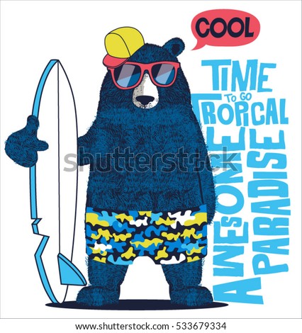 cute surfer bear vector design for kids t-shirt cute surfer bear vector design for kids t-shirt