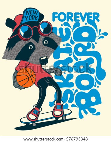 cool raccoon skater vector cool raccoon skater vector