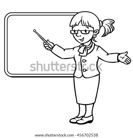 stock vector children vector illustration of of funny teacher with the pointer in a violet suit at the 456702538